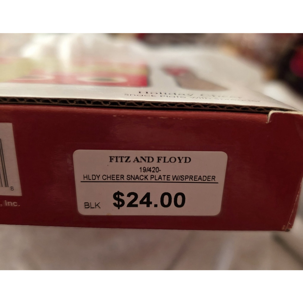 2008 Fitz and Floyd Christmas Holiday Cheer Snack Plate W/ Spreader Appetizer - Picture 3 of 4